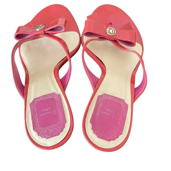 Dior Pink Patent Leather Bow Sandals Size 38 - Picture 4 of 8